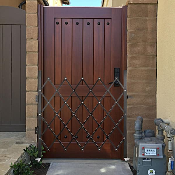 Single Folding Security Gate 63.39 in. H x 70 in. W Stainless Steel Garden Fence Accordion Expanding Gate with Padlock