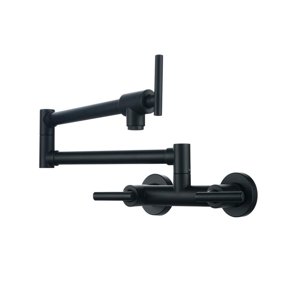 Aleasha Wall Mounted Pot Filler With Double Handles In Matte Black Al 