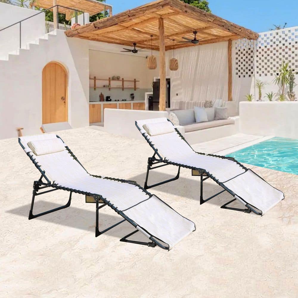VEIKOUS 2-Piece Chaise Lounge Chairs for Outside Tanning Chairs with Face Hole, Pillow and Side Pocket, Beige PG0208-10CW-3 - The Home Depot