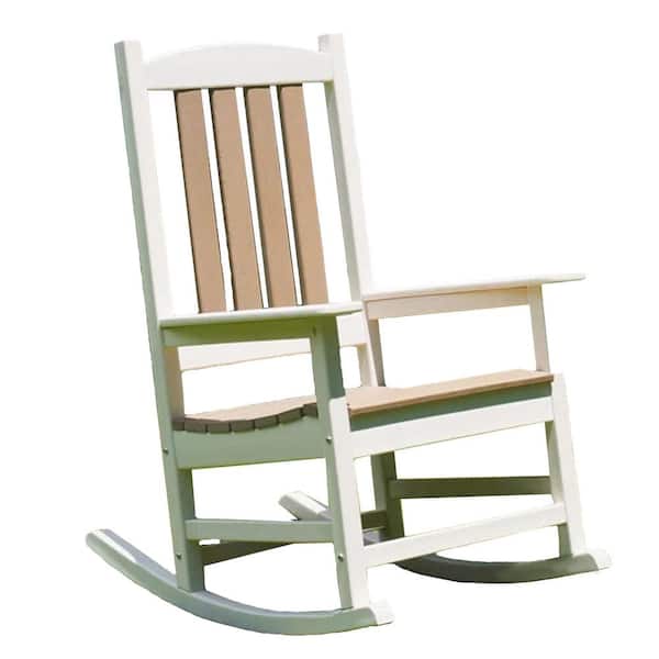 OTSUN High Back Plastic Outdoor Rocking Chair Weather Resistant Patio Rocker Chair in White