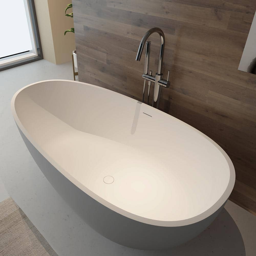 71'' White Solid Surface Freestanding Soaking Bathtub