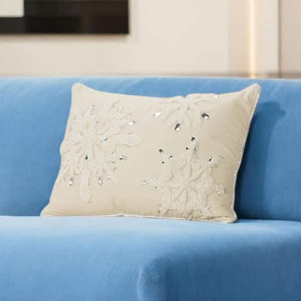 HomeRoots Ivory, Silver Solid Polyester 14 in. x 20 in. Throw Pillow