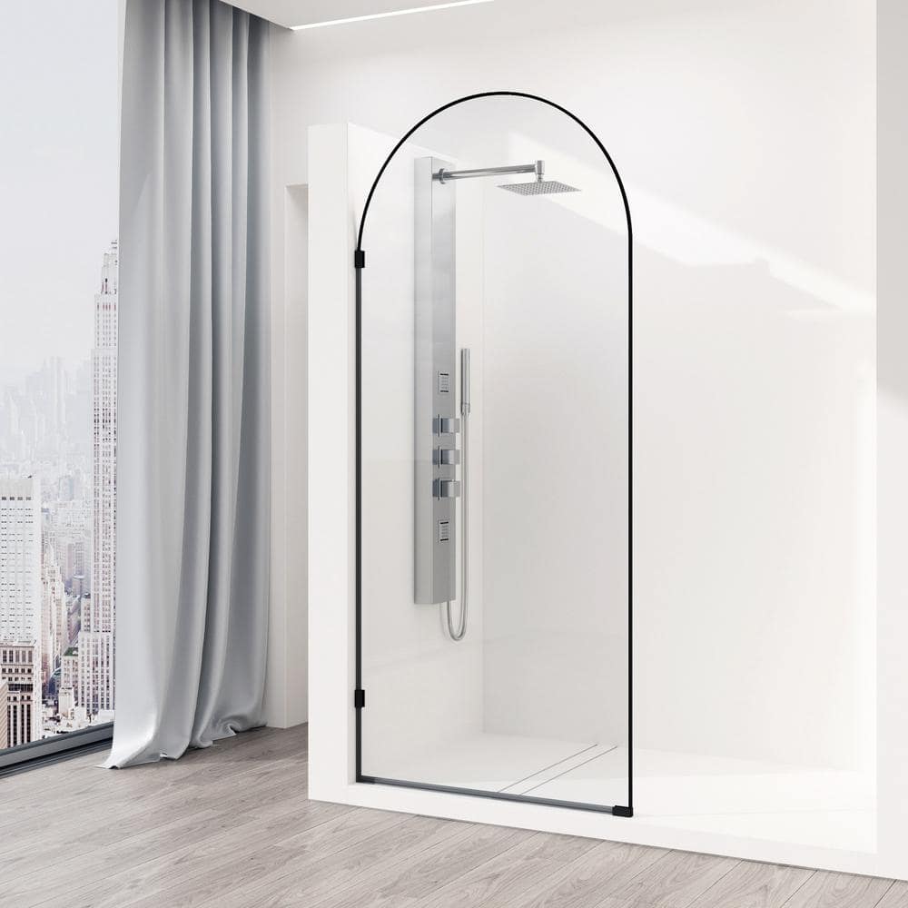 Arden 34" W x 78" H Matte Black Glass Shower Screen