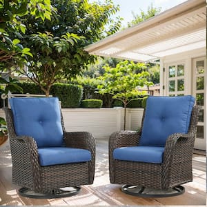 Carolina Brown Wicker Outdoor Rocking Chair with CushionGuard Blue Cushion 2-Pack