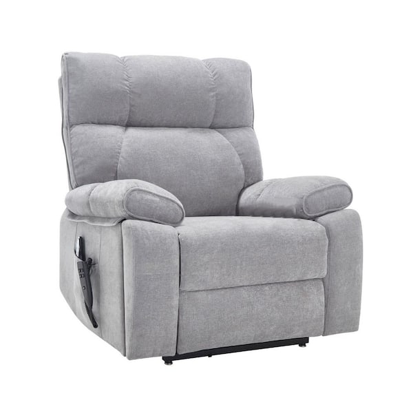Metal Large Electric Power Lift Outdoor Recliner with Gray Cushion, Heat Massage, Hidden Cup Holders, Power-Remote