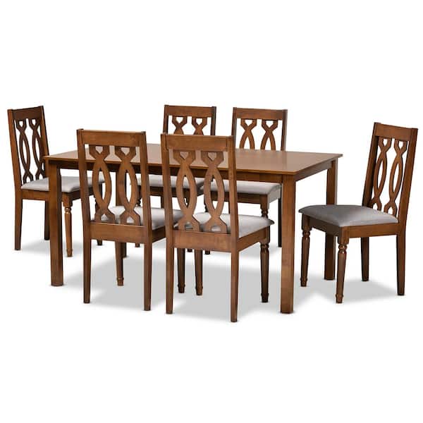 Baxton Studio Cherese 7-Piece Grey and Walnut Brown Dining Set
