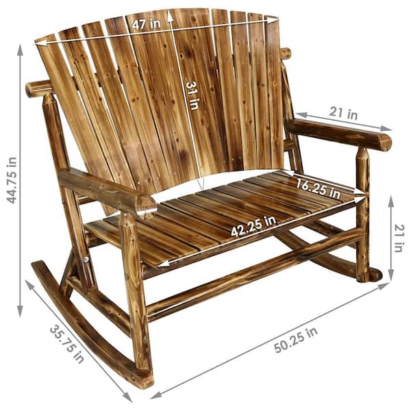 Sunnydaze Decor Rustic Fir Wood Log Cabin Outdoor Rocking Chair Loveseat With Fan Back Design 2 Person 500 Lbs Capacity Ieo 525 - Wooden Log Patio Furniture