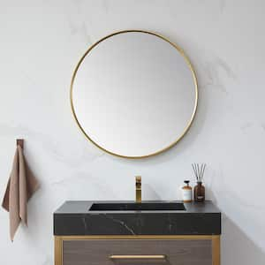 Cascante 32 in. W x 32 in. H Metal Framed Round Bathroom Vanity Mirror in Gold