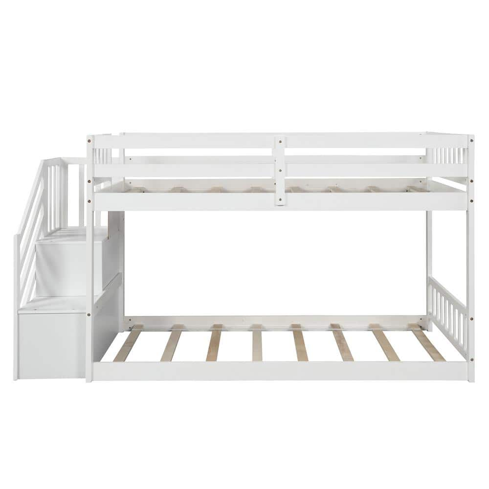 wetiny White Twin Over Twin Floor Bunk Bed Ladder with Storage ...