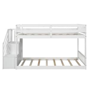 White Twin Over Twin Floor Bunk Bed Ladder with Storage