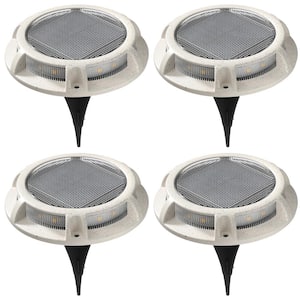 Solar 15 Lumens Natural Stone Integrated LED In-Ground Disk Path Light with Textured Lens (4-Pack); Weather Resistant
