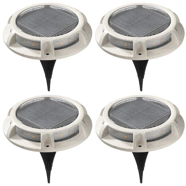 Hampton Bay Solar 15 Lumens Natural Stone Integrated LED In-Ground Disk Path Light with Textured Lens (4-Pack); Weather Resistant