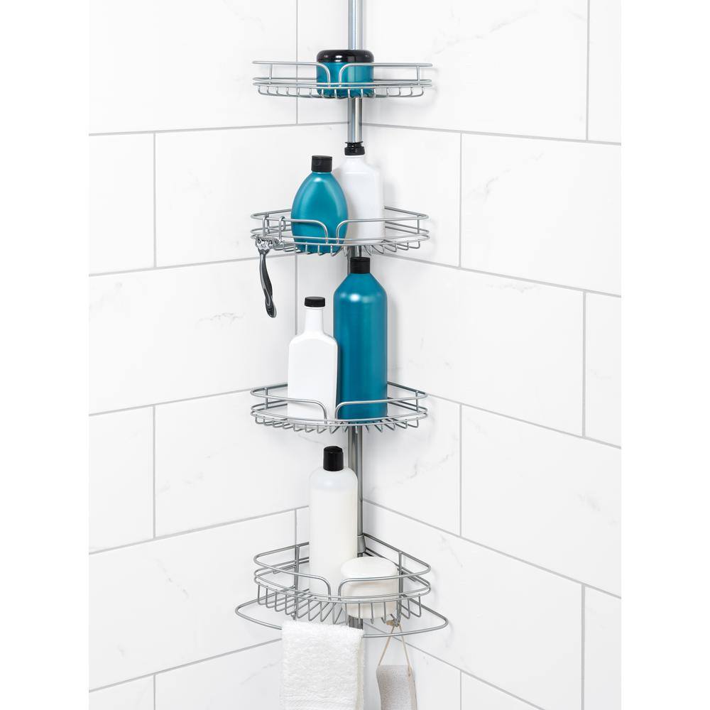 Adjustable Nickel Tension Pole Shower Caddy with Four Shelves