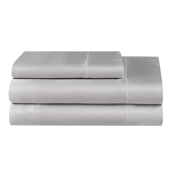 JUICY COUTURE Silky Satin 3-Piece Gray Solid Color Microfiber Twin XL Deep Pocket Sheet Set