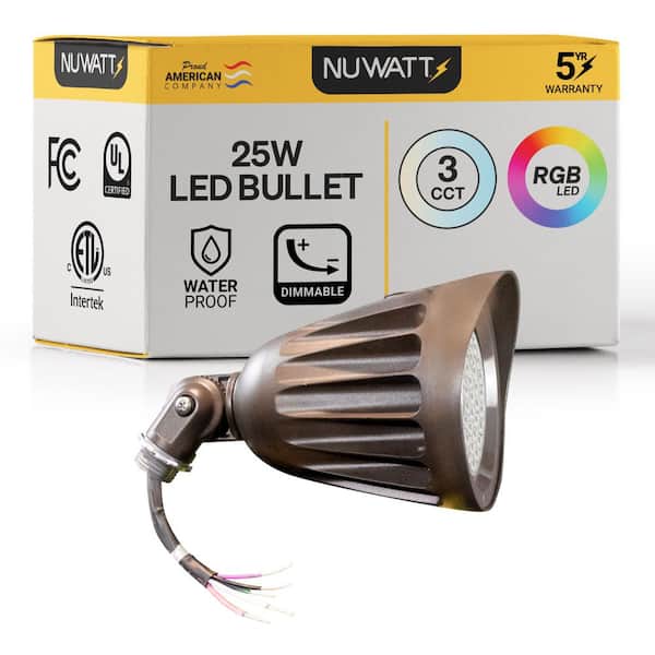 NuWatt 25W Outdoor Bronze Integrated LED Bullet Light, 3-Color