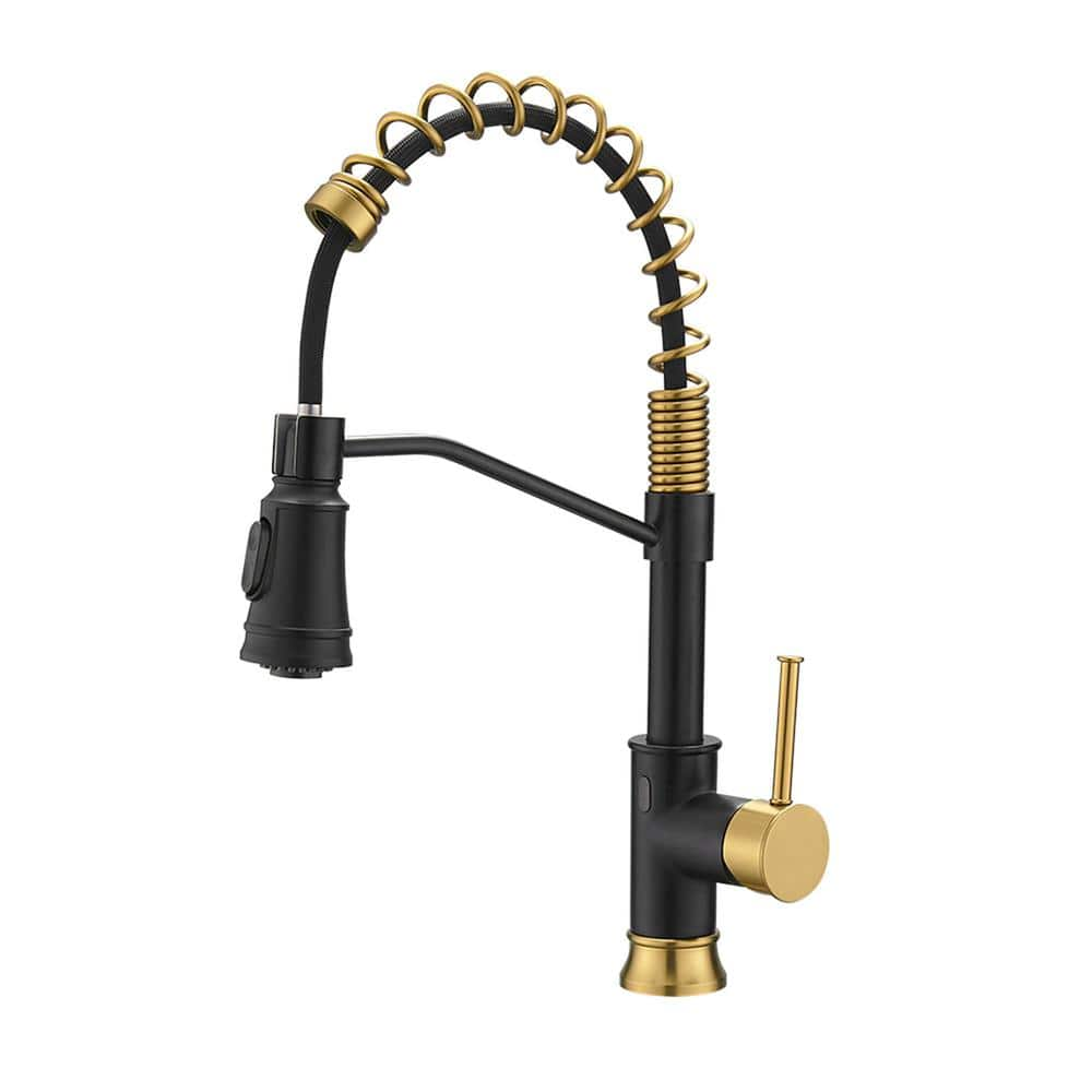 Touchless Single Handle Pull Down Sprayer Kitchen Faucet with Advanced Spray in Matte Black&Brushed Gold -  AIMADI, KI-0103-MB&BG