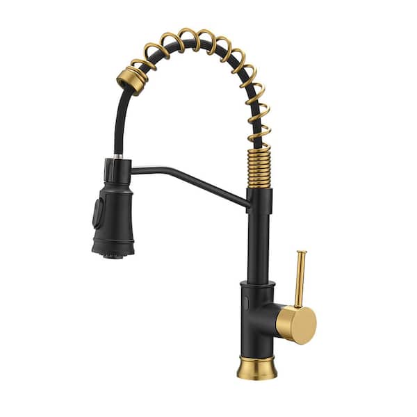 AIMADI Touchless Single Handle Pull Down Sprayer Kitchen Faucet with Advanced Spray in Matte Black&Brushed Gold