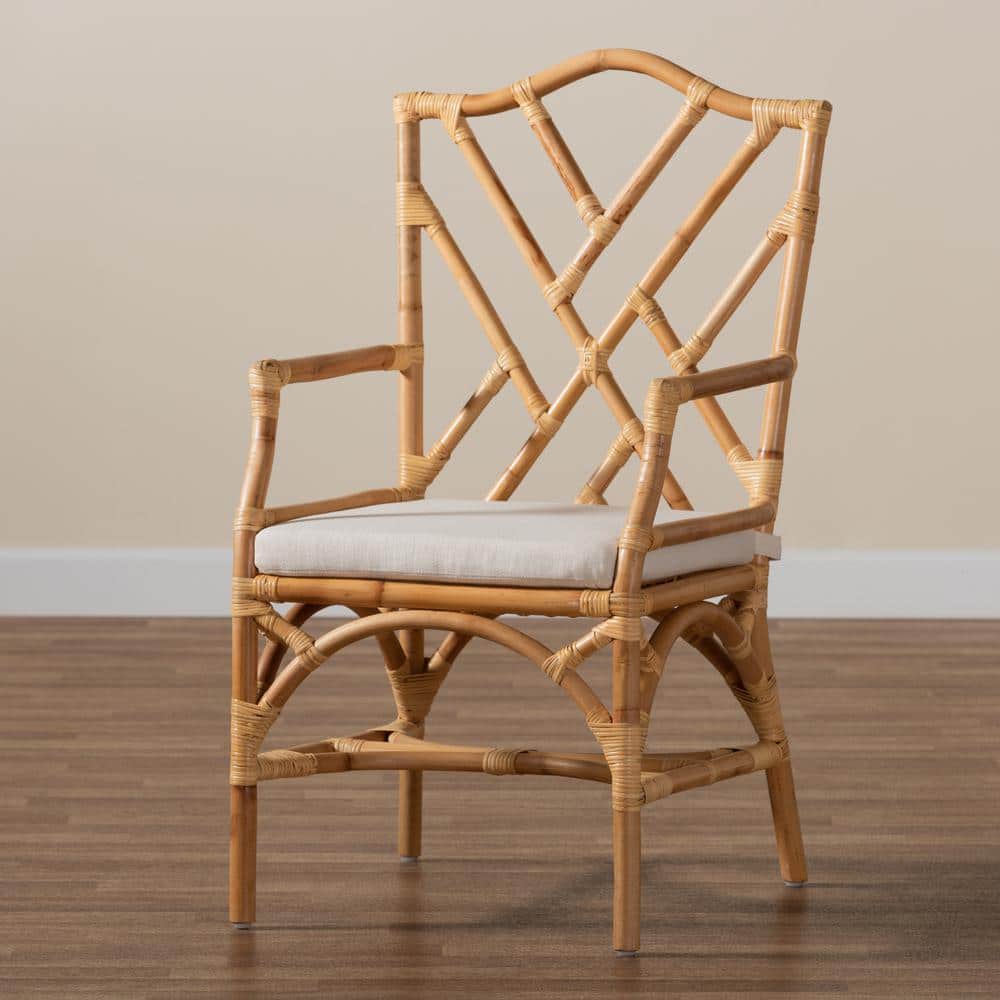 Delta White Rattan and Cane Low Armchair with Cushion