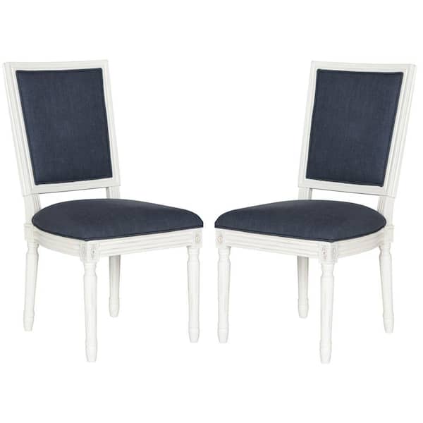SAFAVIEH Buchanan Navy and Cream Linen Dining Chair (Set of 2)
