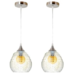 1-Light Ripple Nickel Hand Blown Clear Seeded Glass Shade Pendant (Pack of 2)