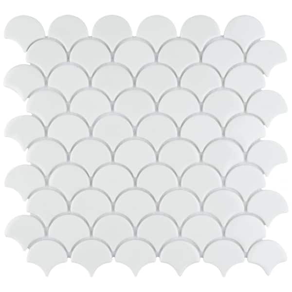Merola Tile Expressions Scallop White 11-1/4 in. x 12 in. x 7 mm Glass Mosaic Tile (0.94 sq. ft./Each)