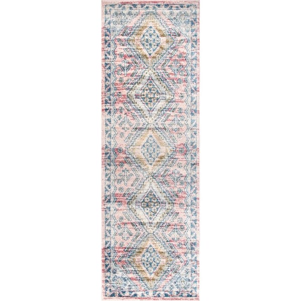 nuLOOM Louise Tribal Diamond Light Pink 2 ft. 8 in. x 8 ft. Indoor Runner Rug