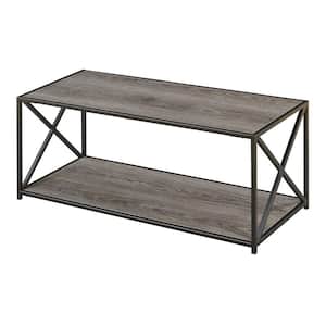 Tucson 42 in. Weathered Gray Large Rectangle Wood Coffee Table with Shelf