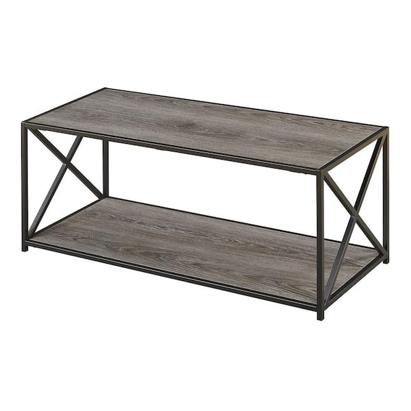 Convenience Concepts Tucson 42 in. Weathered Gray Large Rectangle Wood Coffee Table with Shelf