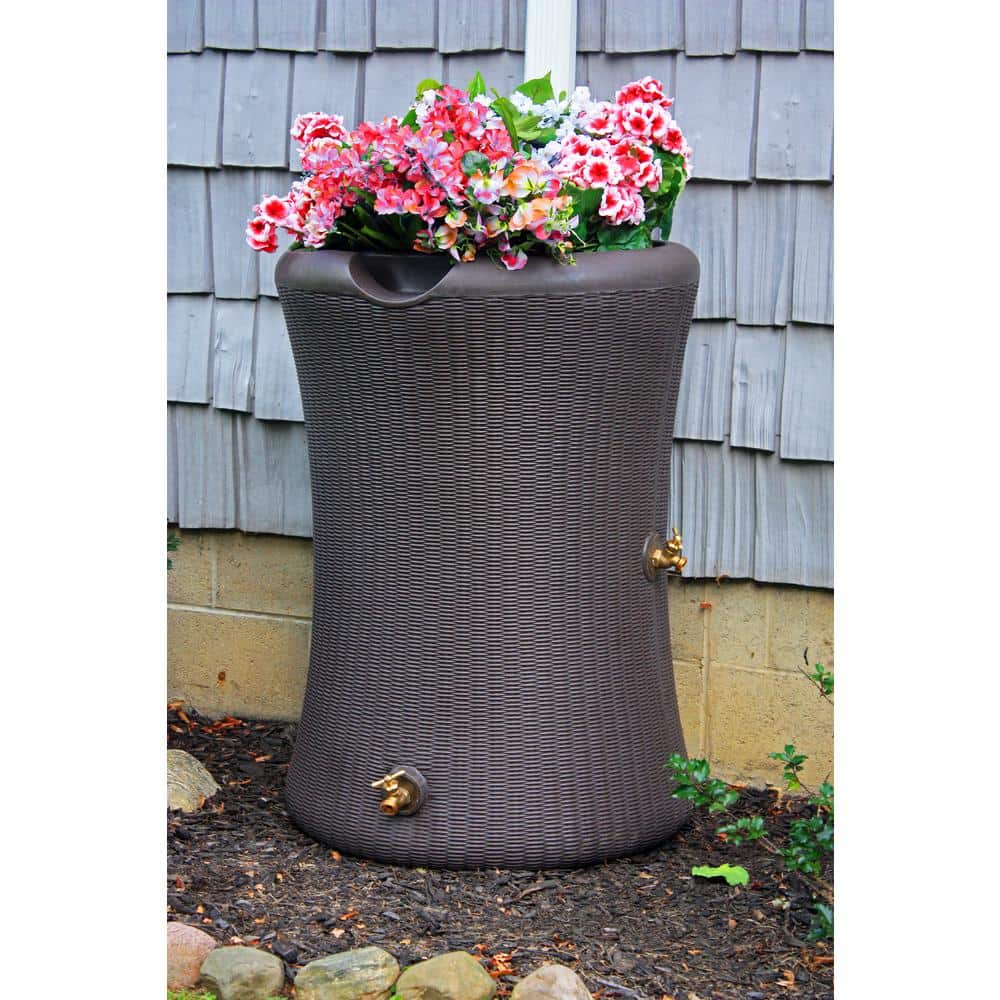 Willow 65 Gallon Brown Wicker Rain Barrel Planter