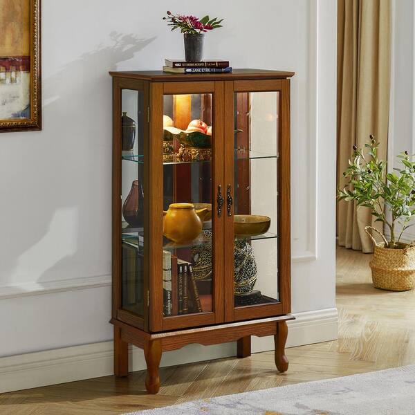Brown Two Glass Door Wall Mounted Curio Cabinet Home Living Display Furniture 