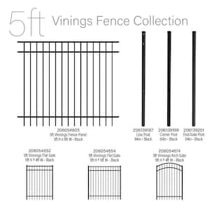 Vinings 2 in. x 2 in. x 7 ft. Black Aluminum Fence End/Gate Post with Flat Cap