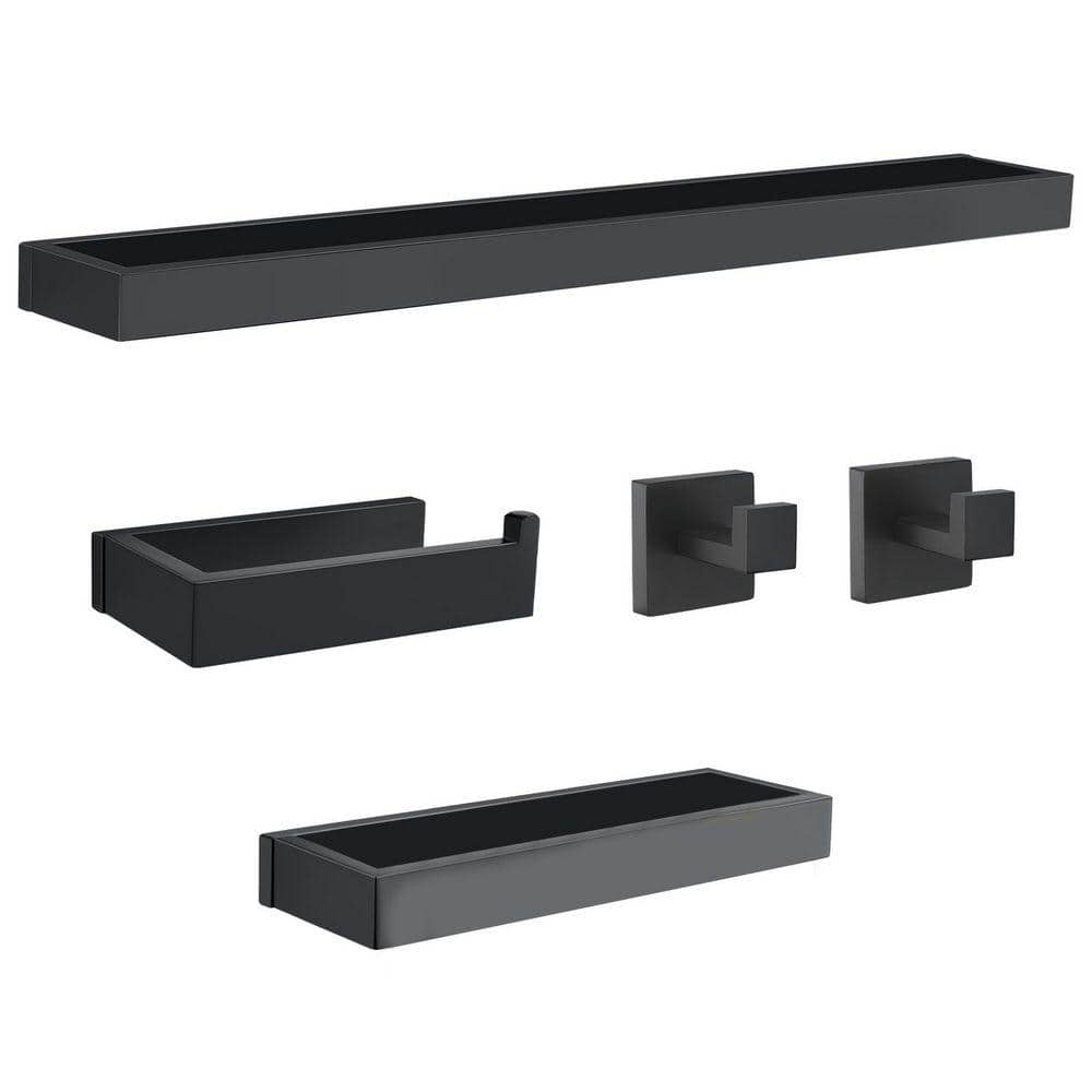 5-Piece Bathroom Hardware Set with Towel Bar, Towel Rack, Towel Holder, Wall-Mounted Accessories in Matte Black