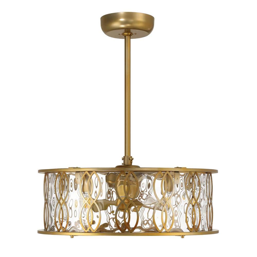 Burnished Brass 3-Blade Chandelier Fan with Glacier Glass Shade
