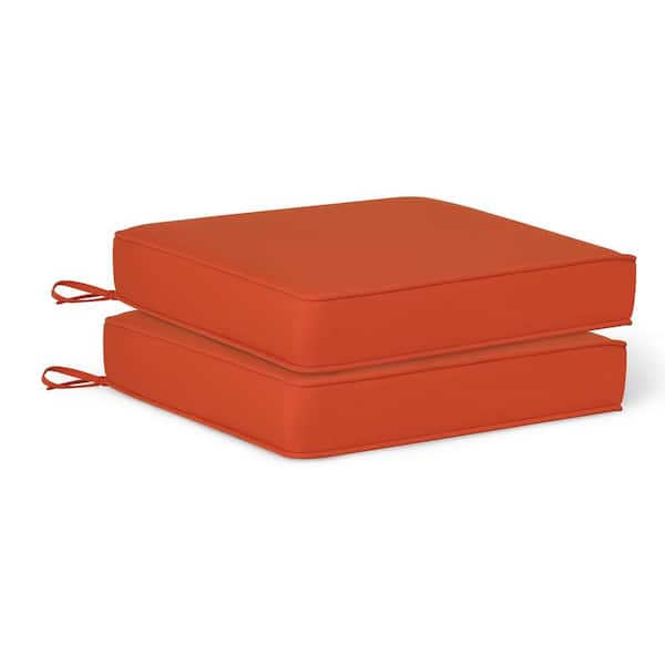 WESTIN OUTDOOR Fading Free 20 in. W. x 19.5 in. x 4 in. Orange Outdoor Patio Thick Square Lounge Chair Seat Cushion with Ties 2-Pack