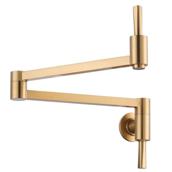 Wowow Wall Mounted Pot Filler With Double Handle And Double Joint Swing Arm In Gold 2311300g 9243