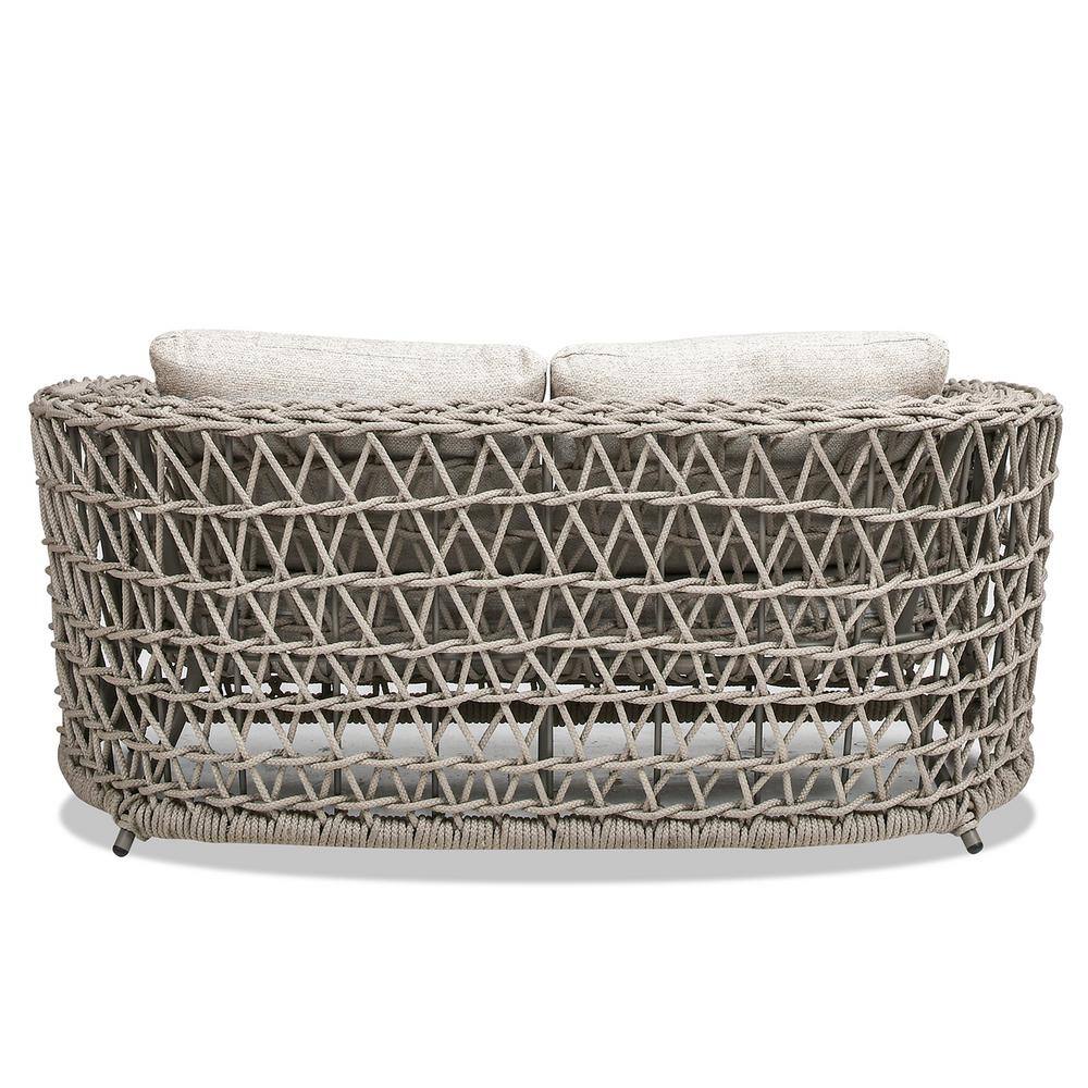 Everly 63.5" Woven Aluminum Patio Loveseat Sofa in Oat Beige