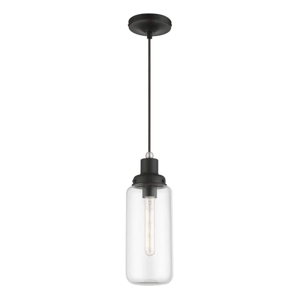 Black and Brushed Nickel Mini Pendant with Clear Glass Shade