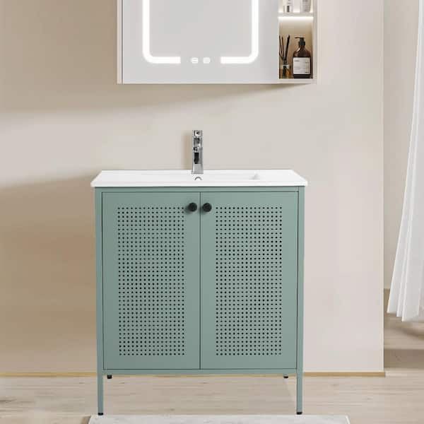 30 in. Freestanding Mint Green Bath Vanity with White Ceramic Sink Top Unassembled