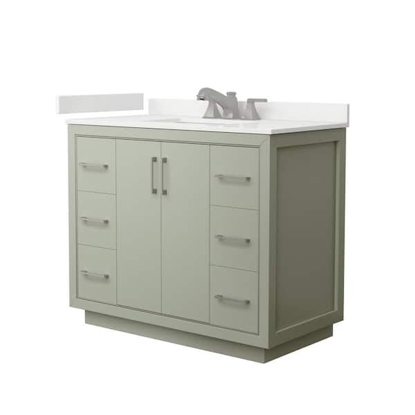 Wyndham Collection Icon 42 in. W x 22 in. D x 35 in. H Single Bath Vanity in Light Green with White Quartz Top
