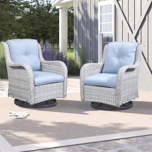 Carolina 2-Person Wicker Outdoor Glider with Baby Blue Cushion