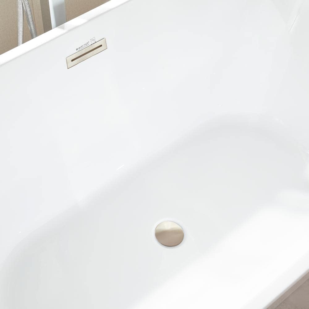 54" White Acrylic Freestanding Soaking Bathtub with Brushed Nickel