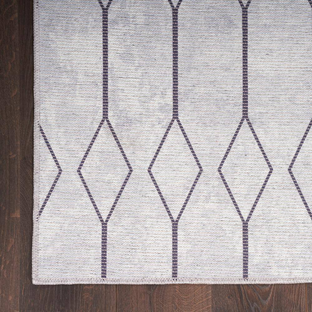 Ivory and Grey Geometric Cotton Synthetic Runner Rug