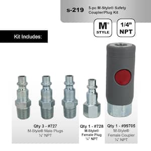 1/4 in. NPT M Style Safety Coupler and Plug Air Tool Fitting Kit (5-Piece)
