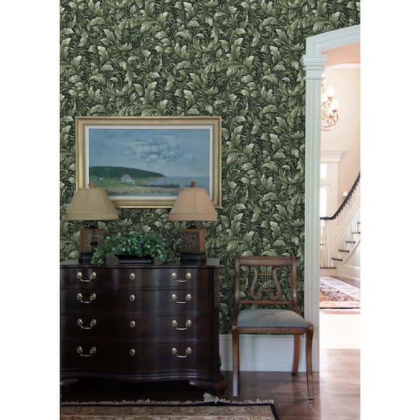 NextWall 30.75 sq. ft. Forest Green Acanthus Trail Vinyl