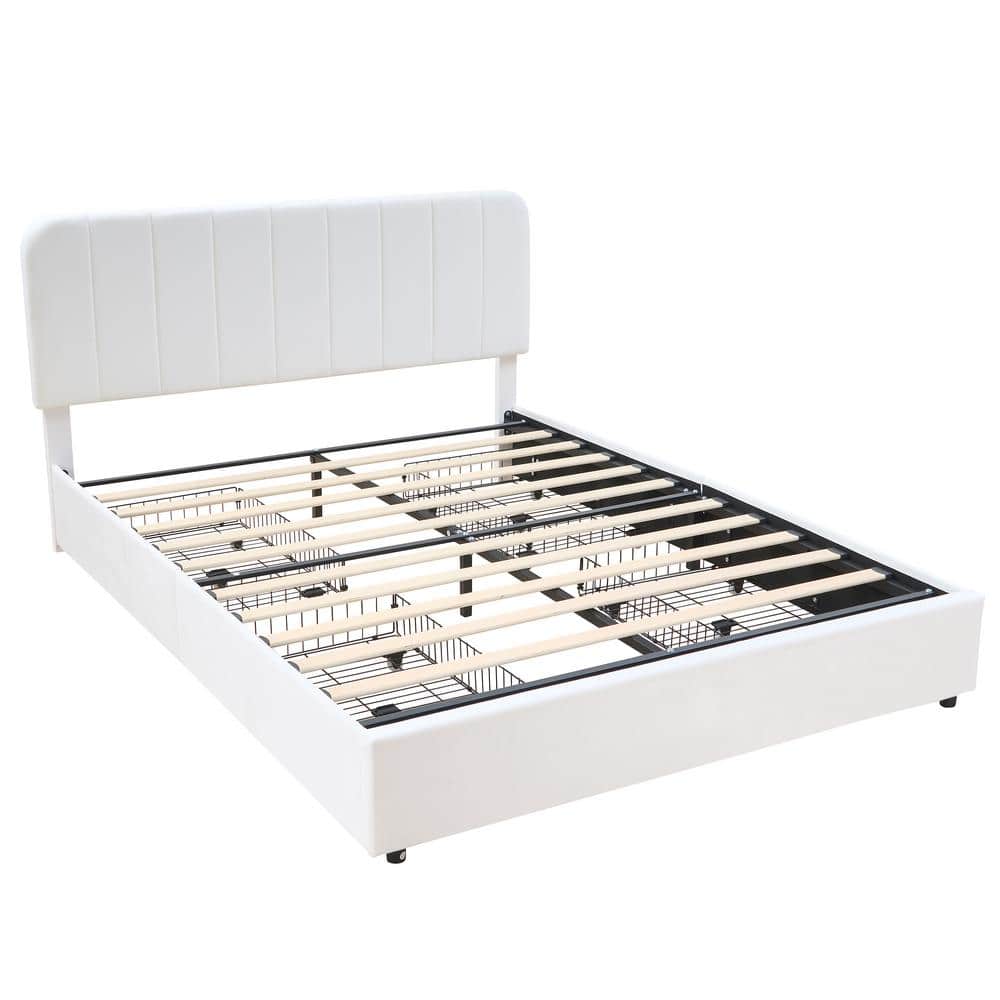 VECELO Upholstered Bed White Metal Frame Queen Size Platform VECELO Upholstered Bed White Metal Frame Queen Size Platform
