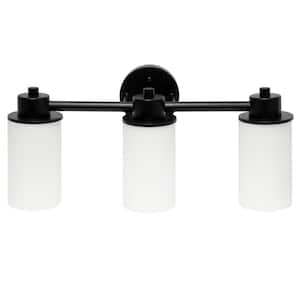 20.75 in. 3-Light Black Modern Metal and Milk White Shades with Circled Backplate Decorative Vanity Light