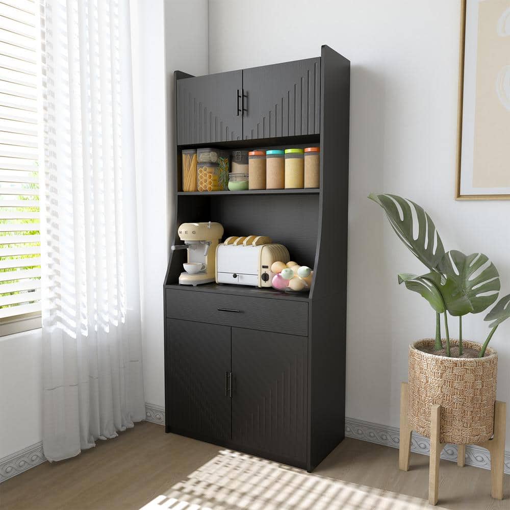 Kitchen Storage Cabinet Black 71 in. H Kitchen Pantry Cabinet Adjustable Sh