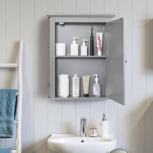 22 in. W x 27 in. H Gray Surface Mount Medicine Cabinet with Mirror