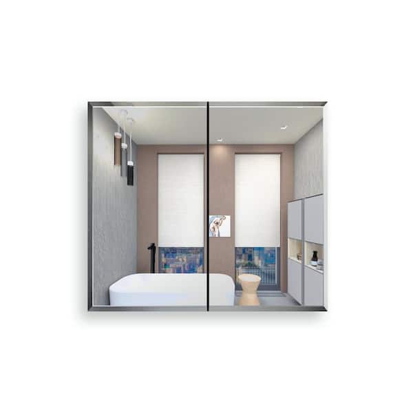 HBEZON Nestor 30.1 in. W. x 26 in. H Recessed/Surface Mount Rectangular Aluminum Medicine Cabinet with Mirror