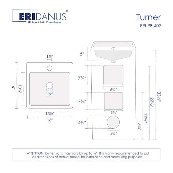 Eridanus Turner Vitreous China 33 in. Tall Square Free Standing